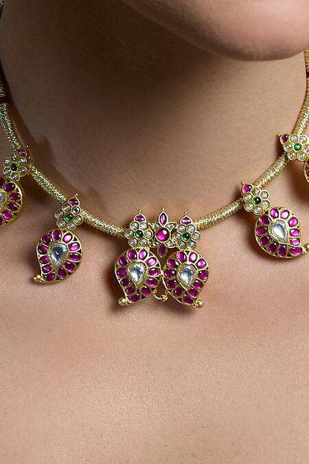 Joules By Radhika_Gold Plated Nandini Paisley Drop Necklace _Online_at_Aza_Fashions