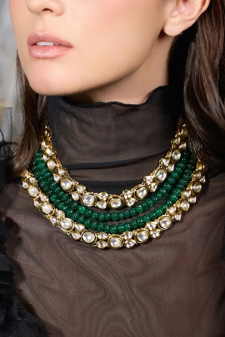 Joules By Radhika Regal Aura Green Polki Necklace