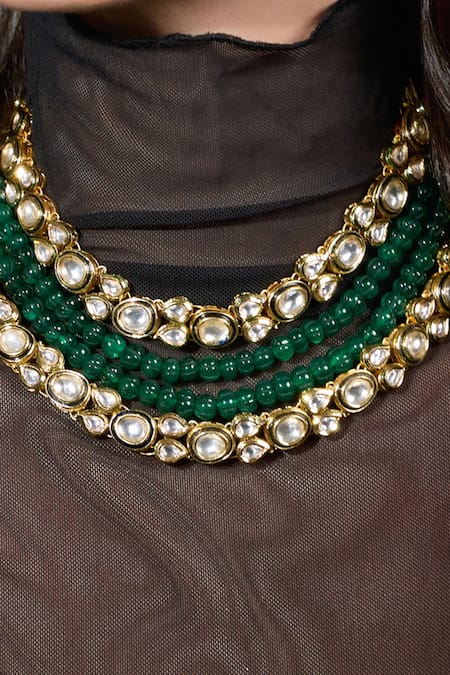 Joules By Radhika Green Regal Aura Polki Necklace Online at Aza Fashions Joules By Radhika_Green Regal Aura Polki Necklace _Online_at_Aza_Fashions