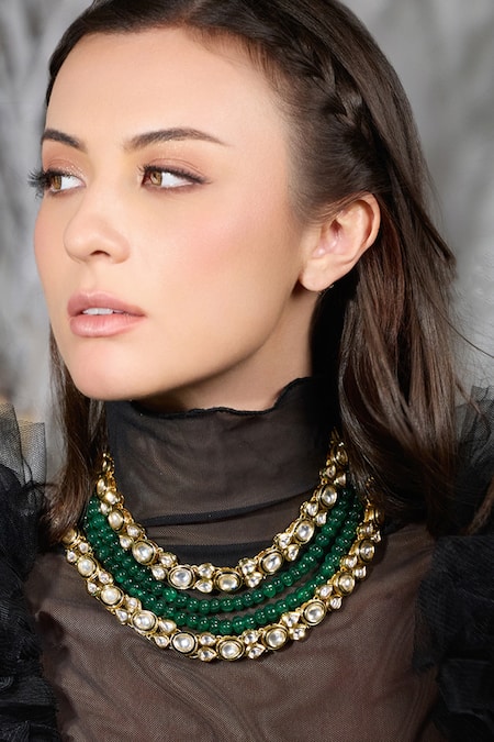 Joules By Radhika Regal Aura Green Polki Necklace