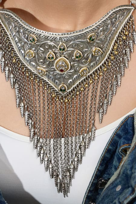 Joules By Radhika Silver Plated Shadow Grace Oxidized Choker Necklace Online at Aza Fashions Joules By Radhika_Silver Plated Shadow Grace Oxidized Choker Necklace _Online_at_Aza_Fashions