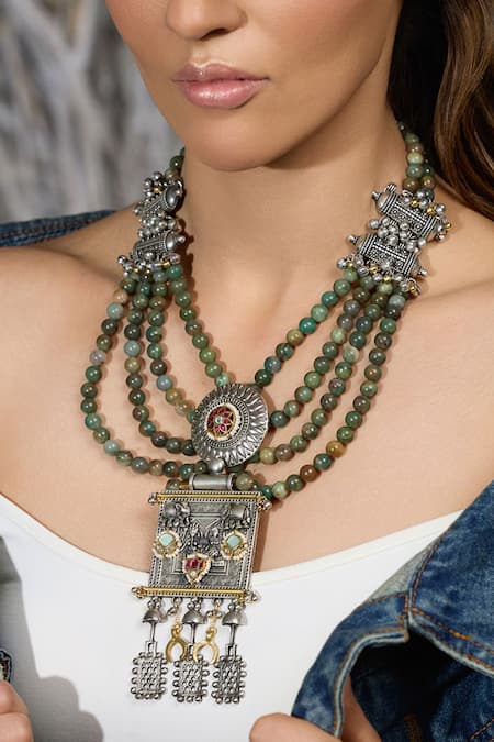 Shop Joules By Radhika Green Boho Legacy Pendant Necklace at Aza Fashions Shop_Joules By Radhika_Green Boho Legacy Pendant Necklace _at_Aza_Fashions