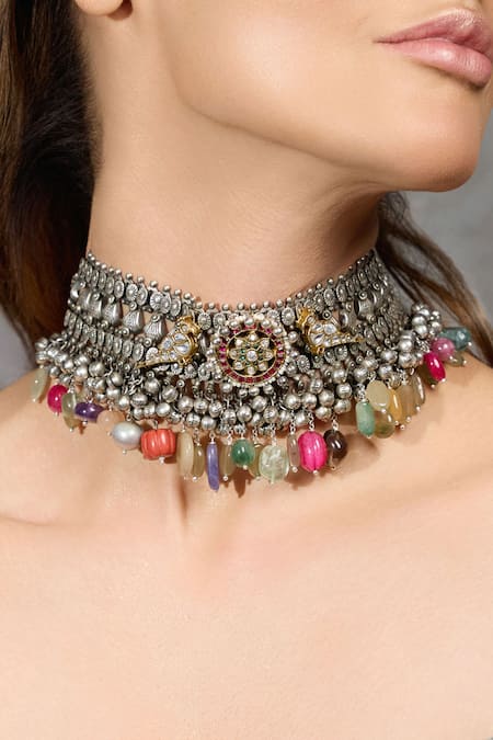 Joules By Radhika Vibrant  Boho Choker Necklace 