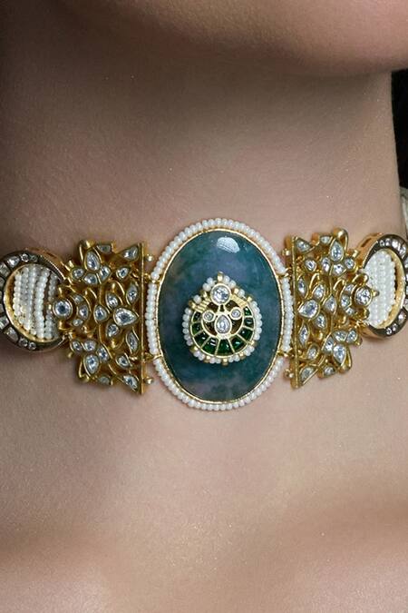Joules By Radhika_Green Celestial Emerald Centre Choker_Online_at_Aza_Fashions