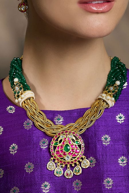 Joules By Radhika Radiant Regal Emerald Embellished Necklace Set