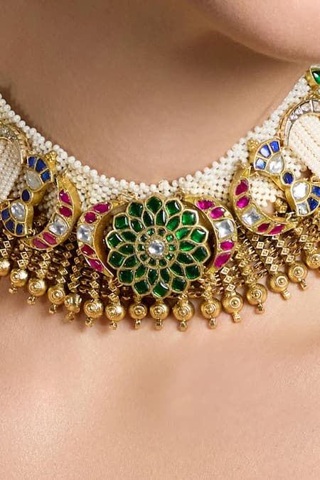Joules By Radhika_Multi Color Beads, Stones, Majestic Gemwoven Splendor Embellished Necklace Set _Online_at_Aza_Fashions
