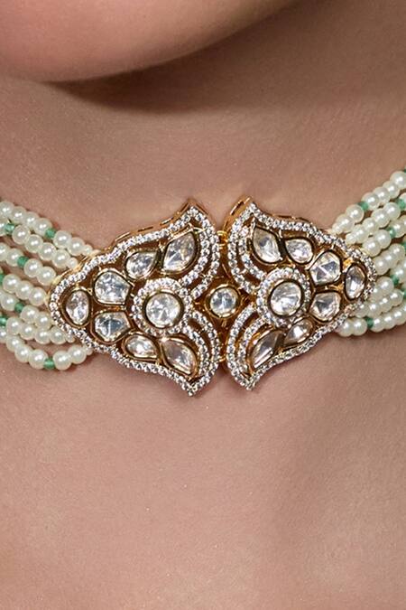 Joules By Radhika White Pearls, Stones Regal Tranquility Jewel Embellished Necklace Set Online at Aza Fashions Joules By Radhika_White Pearls, Stones Regal Tranquility Jewel Embellished Necklace Set _Online_at_Aza_Fashions