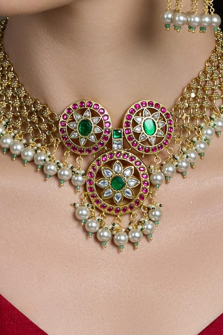 Joules By Radhika Multi Color Gemstones, Pearls Meher Malika Embellished Bridal Necklace Set Online at Aza Fashions Joules By Radhika_Multi Color Gemstones, Pearls Meher Malika Embellished Bridal Necklace Set _Online_at_Aza_Fashions