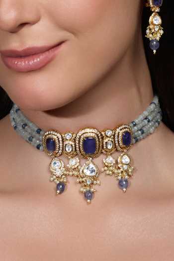 Joules by Radhika Majestic Sapphire Glow Embellished Necklace Set 