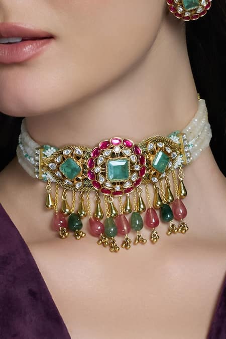 Joules By Radhika Royal Petal Cascade Embellished Choker Set 