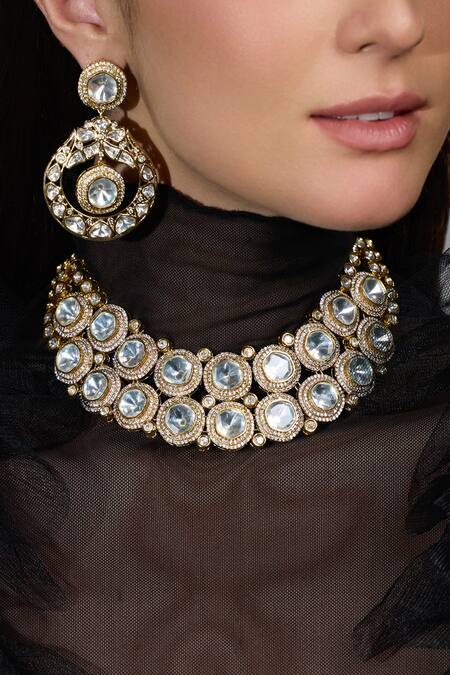 Shop Joules By Radhika Gold Plated Stones, Crystals Heerani Kundan Choker Necklace Set at Aza Fashions Shop_Joules By Radhika_Gold Plated Stones, Crystals Heerani Kundan Choker Necklace Set_at_Aza_Fashions