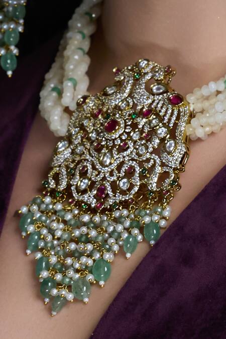 Joules By Radhika Multi Color Pearls, Stones, Crystals Beaded Embellished Bridal Necklace Set Online at Aza Fashions Joules By Radhika_Multi Color Pearls, Stones, Crystals Beaded Embellished Bridal Necklace Set _Online_at_Aza_Fashions