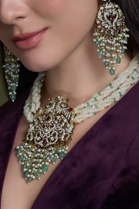 Joules By Radhika Pearl Beaded Embellished Bridal Necklace Set