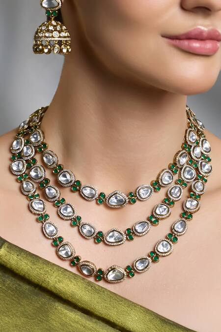 Shop Joules By Radhika Gold Plated Stones Samragi Layered Kundan Embellished Necklace Set at Aza Fashions Shop_Joules By Radhika_Gold Plated Stones Samragi Layered Kundan Embellished Necklace Set_at_Aza_Fashions