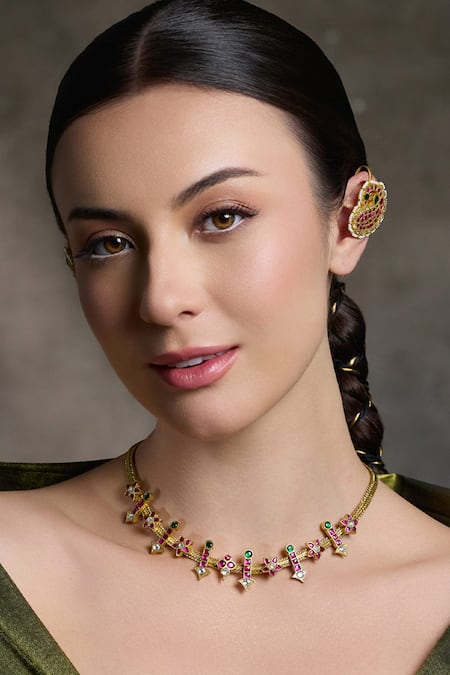 Joules By Radhika Multi Color Stones Kanaka Blossom Embellished Necklace Set 