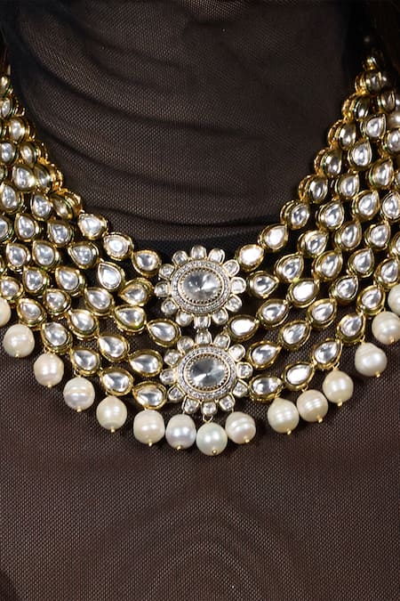 Joules By Radhika Gold Plated Pearls, Stones, Crystals Sitara Cascade Embellished Necklace Set Online at Aza Fashions Joules By Radhika_Gold Plated Pearls, Stones, Crystals Sitara Cascade Embellished Necklace Set _Online_at_Aza_Fashions