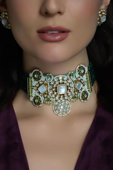 Joules By Radhika Meher Emerald Embellished Choker Set
