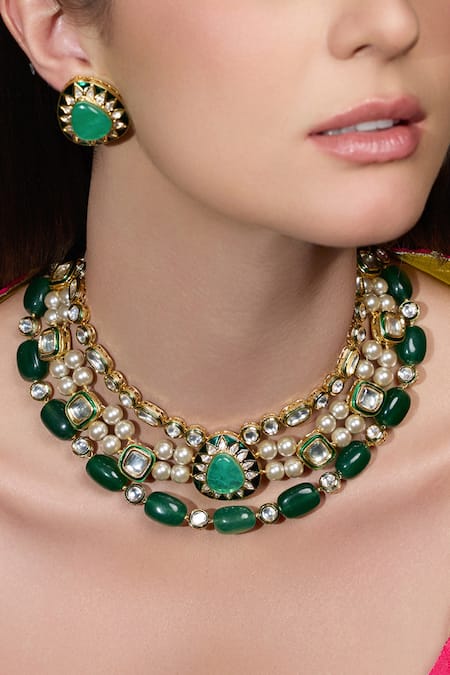 Joules By Radhika Noor Emerald Royalty Embellished Necklace Set 