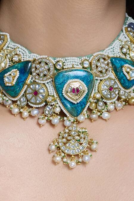 Joules By Radhika Multi Color Pearls, Stones, Crystals Neelaya Heritage Enamel Necklace Set Online at Aza Fashions Joules By Radhika_Multi Color Pearls, Stones, Crystals Neelaya Heritage Enamel Necklace Set _Online_at_Aza_Fashions