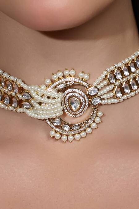 Joules By Radhika_Gold Plated Pearls, Stones Grace Embellished Bridal Necklace Set _Online_at_Aza_Fashions