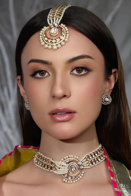 Joules By Radhika Gold Plated Pearls, Stones Grace Embellished Bridal Necklace Set 