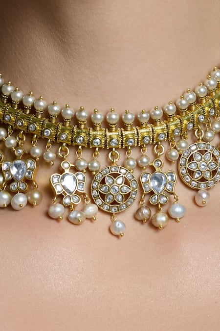 Joules By Radhika Gold Plated Pearls, Stones Embellished Necklace Set Online at Aza Fashions Joules By Radhika_Gold Plated Pearls, Stones Embellished Necklace Set _Online_at_Aza_Fashions