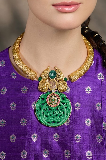 Shop_Joules By Radhika_Multi Color Emerald Royalty Necklace _at_Aza_Fashions