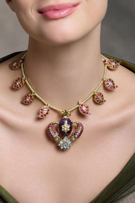 Joules By Radhika Kundan Temple Pendant Necklace 