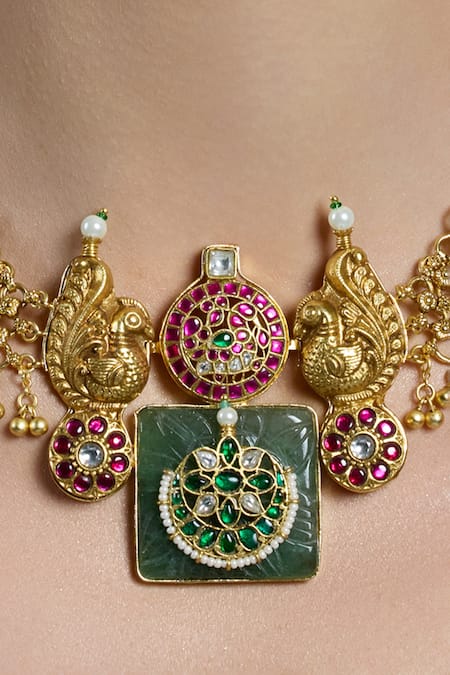 Joules By Radhika Multi Color Temple Coin Peacock Necklace Online at Aza Fashions Joules By Radhika_Multi Color Temple Coin Peacock Necklace _Online_at_Aza_Fashions