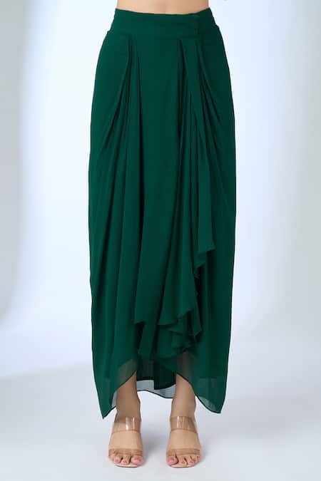 Samyukta Singhania_Green Georgette Embroidery Mandarin Collar, Elephant Motif Tunic With Skirt _at_Aza_Fashions