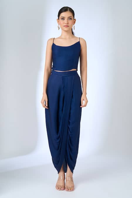 Buy_Samyukta Singhania_Blue Georgette Boat , Sweetheart Embroidered Cape And Dhoti Pant Set _Online_at_Aza_Fashions