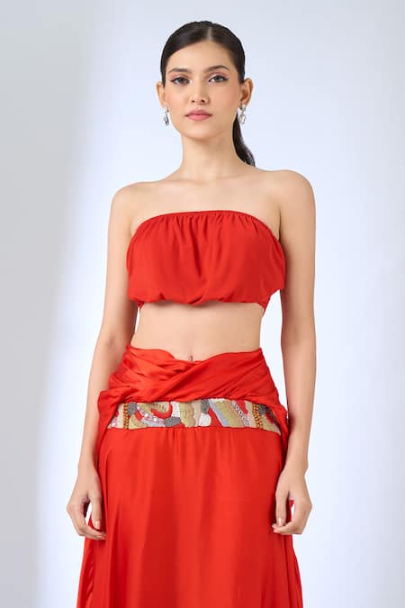 Naintara Bajaj Orange Satin Embroidery Cowl Neck Dress at Aza Fashions Naintara Bajaj_Orange Satin Embroidery Cowl Neck Dress _at_Aza_Fashions