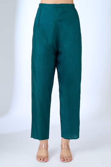 Samyukta Singhania_Orange Satin Embroidery, Beads Round Neck Ombre Effect Kaftan With Pant _Online_at_Aza_Fashions