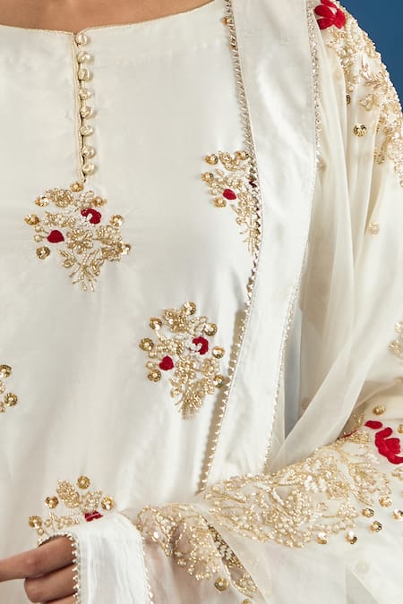 Shop Samyukta Singhania Cream Silk, Organza Zari, Sequins, Pearls, Embroidery Round Butti Kurta Set Online at Aza Fashions Shop_Samyukta Singhania_Cream Silk, Organza Zari, Sequins, Pearls, Embroidery Round Butti Kurta Set _Online_at_Aza_Fashions