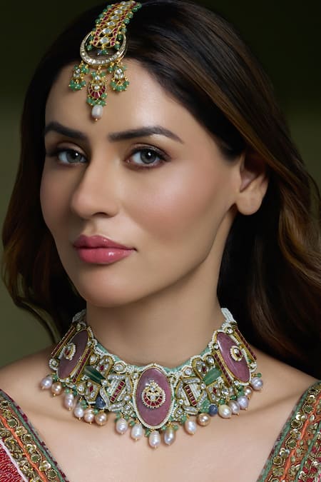 Joules By Radhika Multi Color Zarreen Polki Embellished Bridal Necklace 