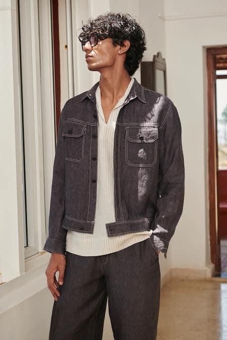 Saphed Graphite Linen Denim Jacket 