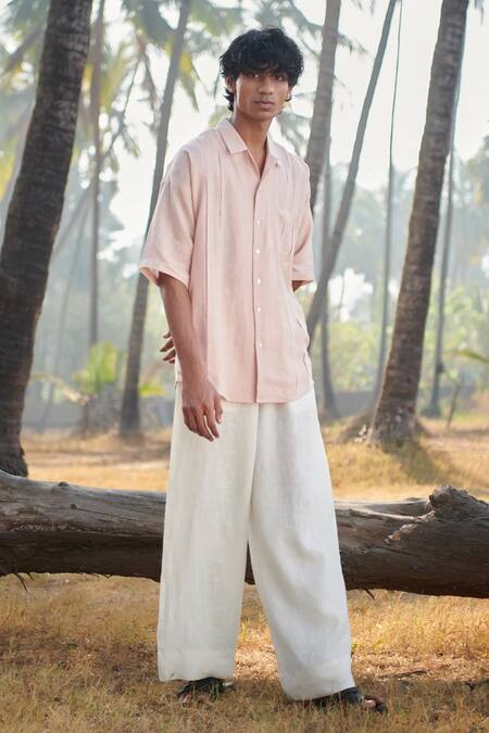 Shop_Saphed_Blush Linen Camp Collar Shirt _Online_at_Aza_Fashions