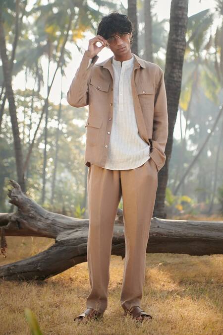 Buy_Saphed_Brown Linen Mousse Overshirt _Online_at_Aza_Fashions