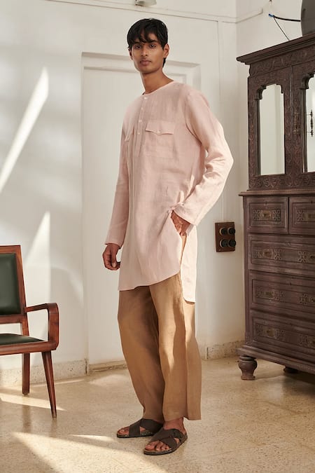 Buy_Saphed_Blush Linen Mousse Kurta Set 