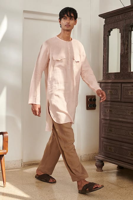Shop_Saphed_Blush Linen Mousse Kurta Set 