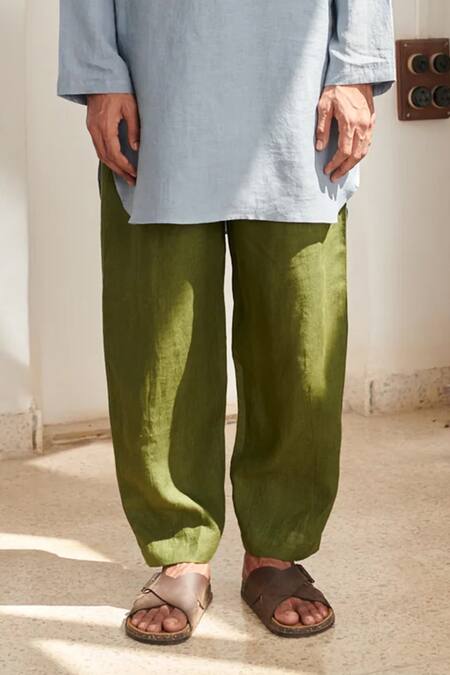 Buy_Saphed_Sky Blue Linen Safari Round Hem Kurta Set 