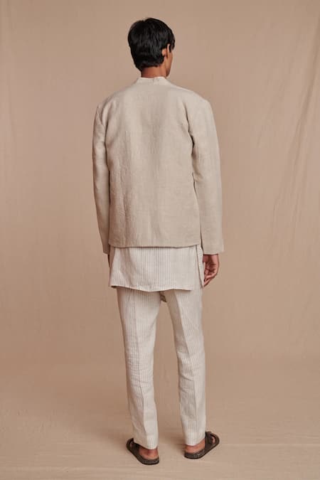 Saphed Undyed Linen Bandhgala Jacket 