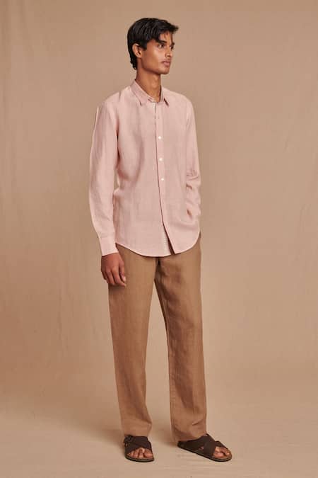 Buy_Saphed_Blush Linen Oxford Shirt _Online_at_Aza_Fashions