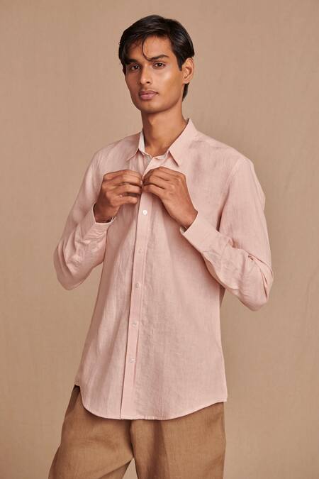 Shop_Saphed_Blush Linen Oxford Shirt _Online_at_Aza_Fashions