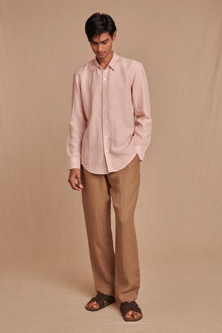Saphed_Blush Linen Oxford Shirt _at_Aza_Fashions