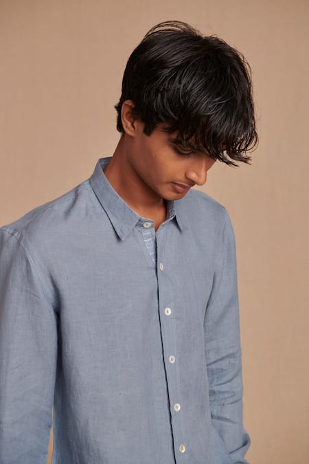 Buy_Saphed_Sky Blue Linen Oxford Shirt 