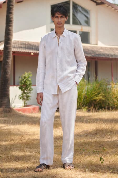 Saphed Undyed Boldstripe Linen Oxford Shirt 