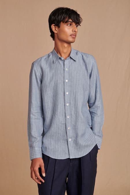 Saphed Sky Pinstripe Linen Oxford Shirt 