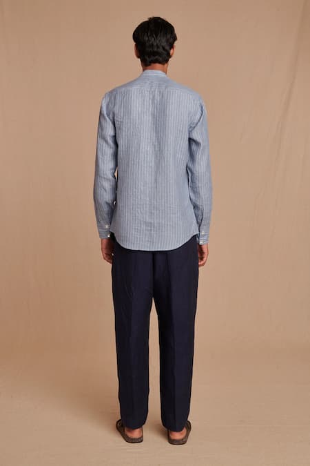Saphed Sky Pinstripe Linen Oxford Shirt 
