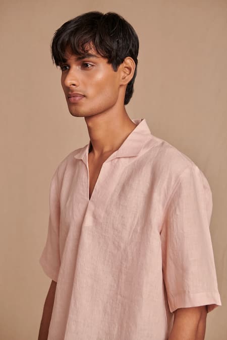 Saphed_Blush Linen Popover Shirt _Online_at_Aza_Fashions